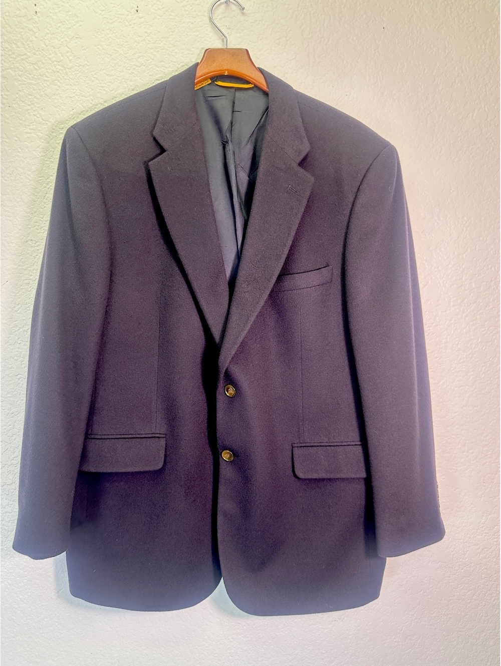 Men’s Sz 44 R Grant Thomas Lord & Taylor 100% Cashmere Black Blazer 2 Button